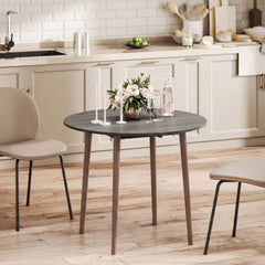 Folding Dining Table, Round Drop Leaf Kitchen Table for Small Spaces with Wood Legs, Oak