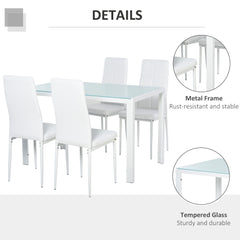 5-Piece Rectangular Glass Kitchen Table and Chairs with Metal Frame and Faux Leather Upholstery for Dining Room, Black