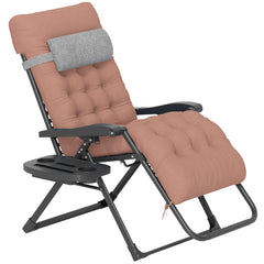 Padded Folding Recliner Chair, Patio Lounger with Cupholder, Adjustable Backrest, Removable Cushion, Black