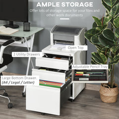 3 Drawer Filing Cabinet, Lockable Office Storage Cabinet on Wheels for Legal, Letter, A4 Files, Black
