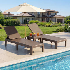 Set of 2 Outdoor Chaise Loungers in Rattan Textured Resin, 4 Backrest Positions, Brown