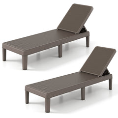 Set of 2 Outdoor Chaise Loungers in Rattan Textured Resin, 4 Backrest Positions, Brown
