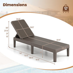 Set of 2 Outdoor Chaise Loungers in Rattan Textured Resin, 4 Backrest Positions, Brown