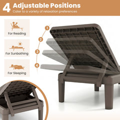 Set of 2 Outdoor Chaise Loungers in Rattan Textured Resin, 4 Backrest Positions, Brown