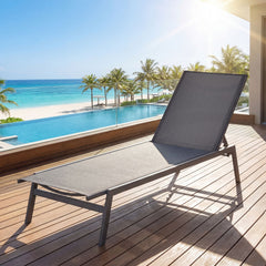 Sling Chaise Lounge Chair with 6 Adjustable Backrest Positions, Gray