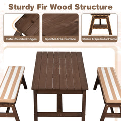 Outdoor Wooden Kids Picnic Table with Removable Umbrella and Cushions-Coffee