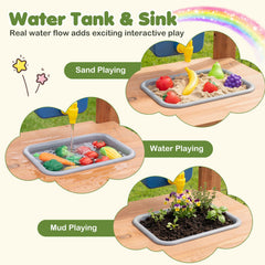 Outdoor Wooden Mud Kitchen with Planter Box and Sink for Toddlers-Natural