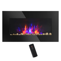 Wall Mounted Fireplace, 28.5 Inch Modern Electric Fireplace with Patented LED Flame Effect and 7 Colors, Black