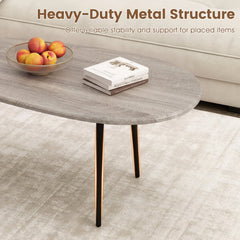 Oval Coffee Table Mid Century Center Table with Sturdy Metal Construction-Gray