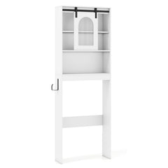 Over Toilet Storage Cabinet with Sliding Barn Door and Open Shelves for Bathroom-White