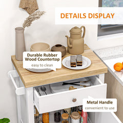 Kitchen Cart on Wheels, Rolling Kitchen Island Cart with Wood Top, Towel Rack, Drawer and Shelf for Dining Area, Grey
