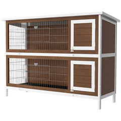 2 Tier Wooden Rabbit Hutch Bunny Pet House Wooden Coop Run, Grey