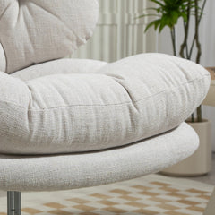 Computer Desk Chair, Armless Office Chair with Wide Padded Seat and Adjustable Height, Cream White