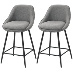 26" Counter Height Barstools Set of 2, Upholstered Swivel Bar Stools with Backrests and Armrests, Dark Grey