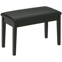 Classic Piano Bench Stool, PU Leather Padded Keyboard Seat with Rubber Wood Legs and Music Storage Compartment, Smooth Seat, Black