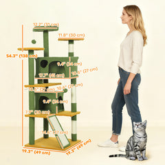 54" Cat Tree, Multi-Level Cat Tower with Scratching Posts, Cat Condos, Bed, Platforms, Ramp, Toy Ball, Beige