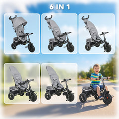 6 in 1 Tricycle for Toddler 1-5 Years with Parent-Push Handle, Dark Blue