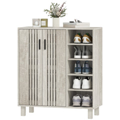 Shoe Storage with Double Doors and Open Shelves 17 Pair Shoe Storage Organizer for Entryway Hallway Black