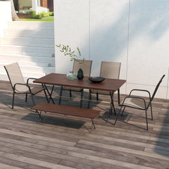 Set of 4 Outdoor Dining Chairs, Heavy Duty Stackable Patio Dining Set with Armrests for Balcony Garden, Brown and Black