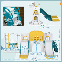8 in 1 Slide and Swing Set, Toddler Slide Set with Basketball Hoop, Climber, Steering Wheel, for Aged 1-3 Years, Yellow