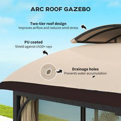 11' x 13' Patio Gazebo, Double Roof Outdoor Gazebo Canopy with Netting & Curtains, Galvanized Metal Frame, Khaki