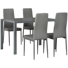 5-Piece Rectangular Glass Kitchen Table and Chairs with Metal Frame and Faux Leather Upholstery for Dining Room, Black