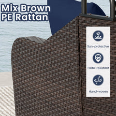 PE Rattan Daybed with Retractable Canopy and Separate Ottoman, Navy
