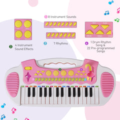 Kids Toddler Toy Piano Keyboard with Included Sitting Stool, Working Microphone, A Fun Bright Flashlight, Pink
