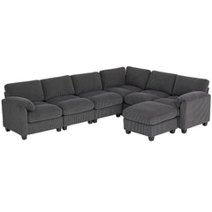 Modular Sectional Sofa, Oversized U-Shaped Couch with Spring Cushion, Corduroy Sofa for Living Room, Charcoal Grey