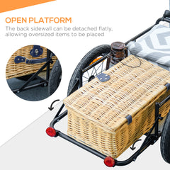 Steel Trailer for Bike, Bicycle Cargo Trailer with Foldable Storage Box and Safe Reflectors, Max Load 88LBS, Black