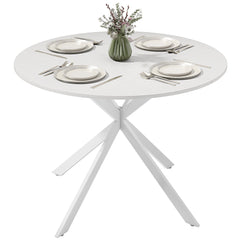 40" Round Kitchen Table for 4, Industrial Dining Table with Steel Legs for Dining Room, White Oak