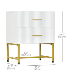 2 Pieces Nightstands with Storage, Modern Bedside Tables with 2 Fluted Drawers and Gold Legs for Bedroom, Black