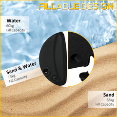 Cantilever Offset Umbrella Base Portable Square Parasol Weights with Wheels, Water and Sand Filled, Up to 165 lbs, Black