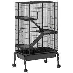 47"H Ferret Cage, Large 4-Tier Guinea Pig Cage with Wheels, Ramps, Bowl, Water Bottle & Removable Tray, Black
