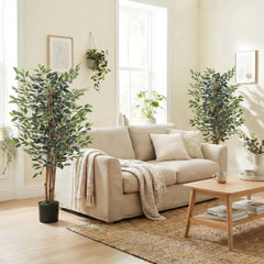 Artificial Tree, Fake Ficus Tree with Leaves, Faux Plant in Nursery Pot for Indoor Decoration