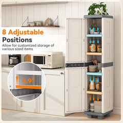 Plastic Kitchen Pantry with 4 Adjustable Shelves and Single Door for Living Room and Kitchen-Gray