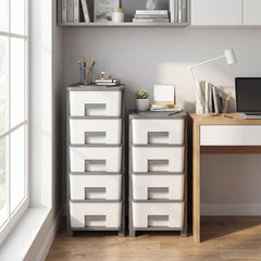 Plastic Storage Organizer with Compact Drawer Cabinet Side Table for Bedroom-Gray