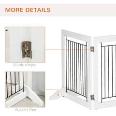 Freestanding Pet Gate, Folding Dog Gate with 2 Support Feet, 24" High, 3 Panels, for Small Dogs, Indoor Use - White