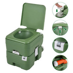 Portable Camping Toilet Porta Potty with Level Indicator and 22 L Detachable Waste Tank-Green