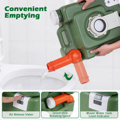 Portable Camping Toilet Porta Potty with Level Indicator and 22 L Detachable Waste Tank-Green