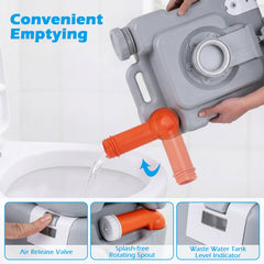 Portable Camping Toilet Porta Potty with Level Indicator and 22 L Detachable Waste Tank-Gray