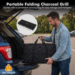 Portable Charcoal Grill with Detachable Legs, Adjustable Grate and Carrying Bag