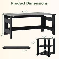Portable Low Floor Table with Foldable Legs for Living Room-Black