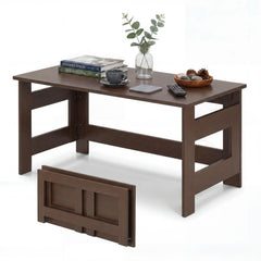 Portable Low Floor Table with Foldable Legs for Living Room-Brown