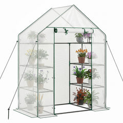 Portable Walk-in Greenhouse with 3 Tiers and 6 Shelves-White