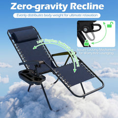 Portable Zero Gravity Chairs with Cup Holder Trays and Backrest-Navy
