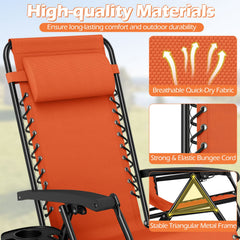 Portable Zero Gravity Chairs with Cup Holder Trays and Backrest-Orange