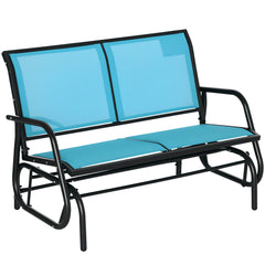 Outdoor Glider Bench, 2 Person Patio Glider Chair, Gliding Outdoor Garden Loveseat Swing Bench with Breathable Mesh Fabric, Steel Frame for Backyard, Porch, Coffee Brown