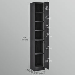 Freestanding Tall Bathroom Storage Cabinet with Adjustable Shelves, Bathroom Organizer, Black Wood Grain