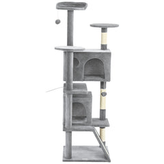54" Cat Tree, Multi-Level Cat Tower with Scratching Posts, Cat Condos, Bed, Platforms, Ramp, Toy Ball, Beige